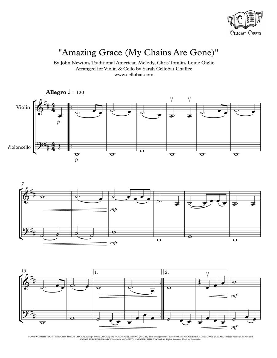 Amazing Grace (my Chains Are Gone) String Duet scores gallery preview page 1