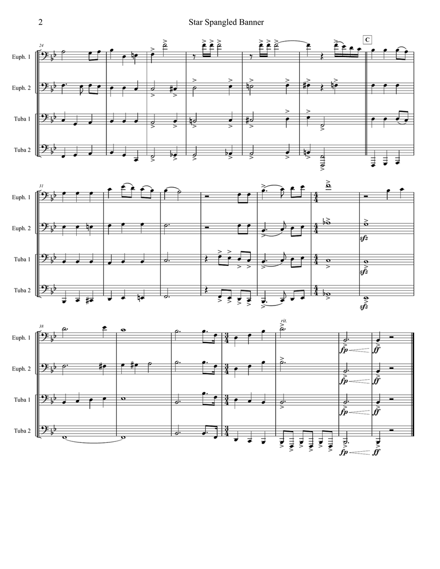 Star Spangled Banner - Tuba/Euphonium Quartet Brass Ensemble scores gallery preview page 2