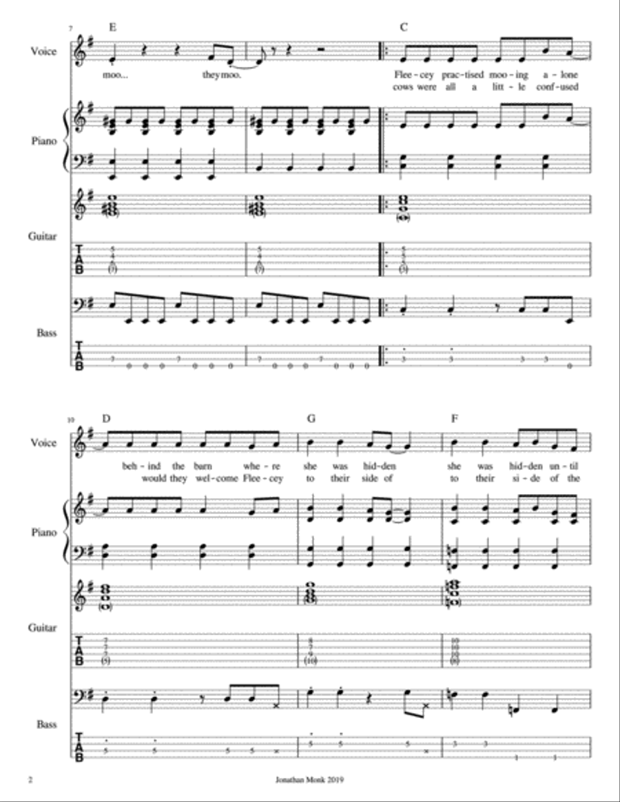 Fleecey Moos Like A Cow Piano, Vocal, Guitar scores gallery preview page 2