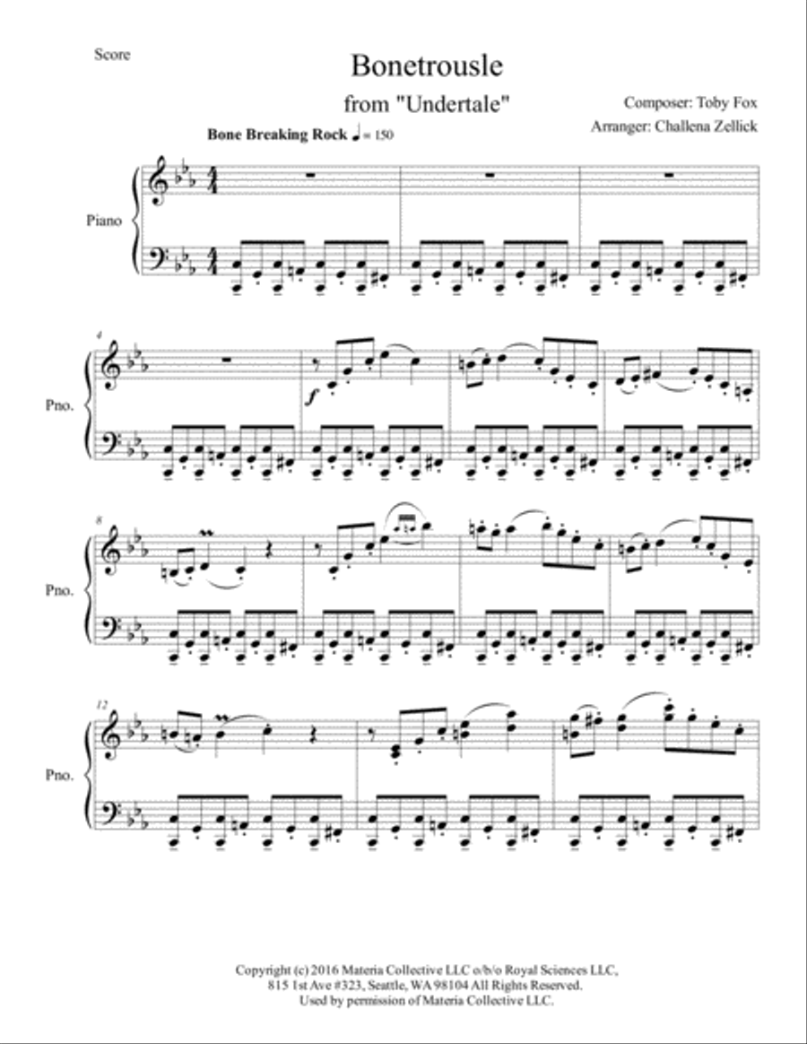 Bonetrousle (from Undertale) Piano Solo scores gallery preview page 1