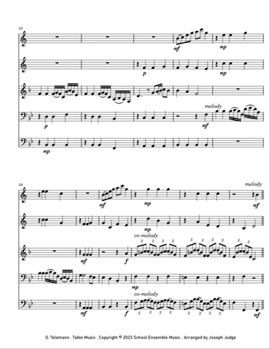 Table Music by Telemann for Brass Quintet in Schools Brass Quintet scores gallery preview page 3