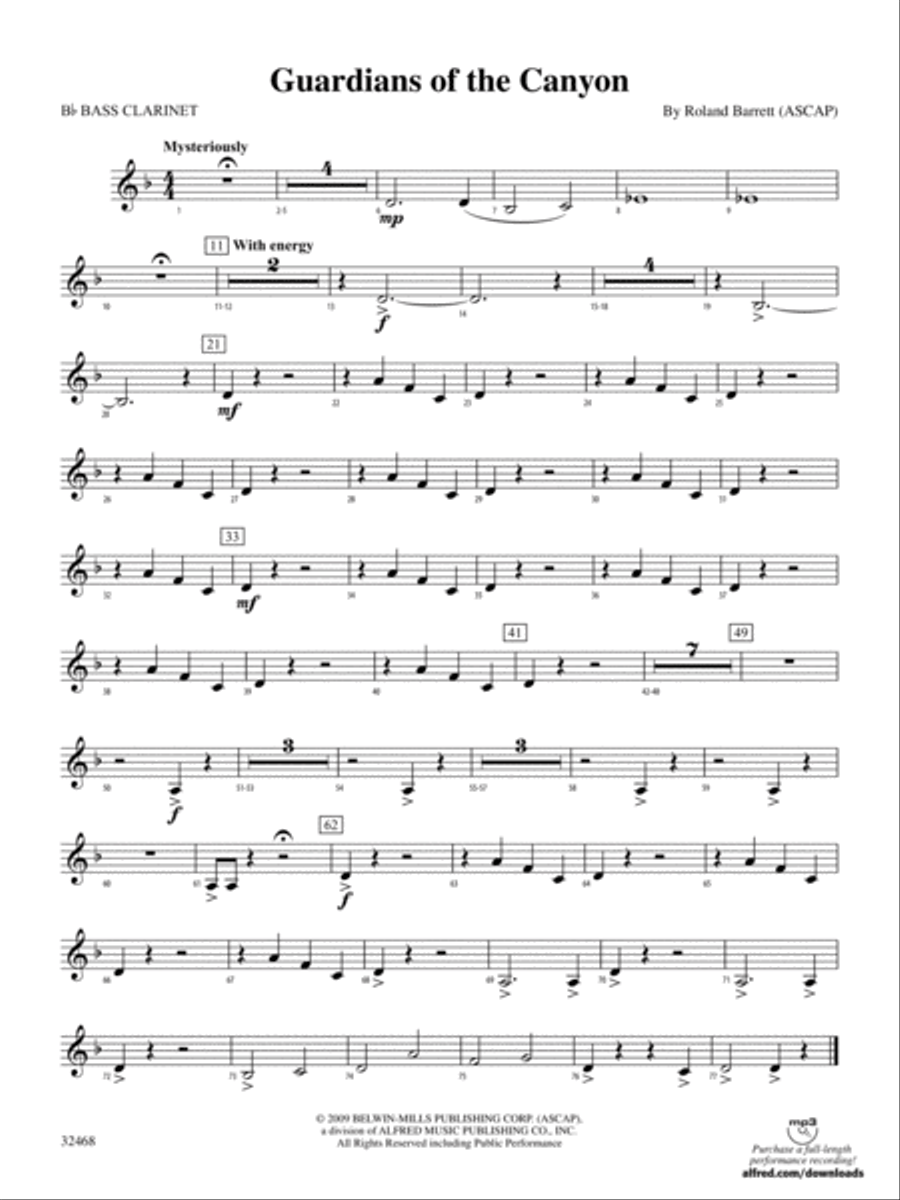 Guardians of the Canyon: B-flat Bass Clarinet Concert Band scores gallery preview page 1