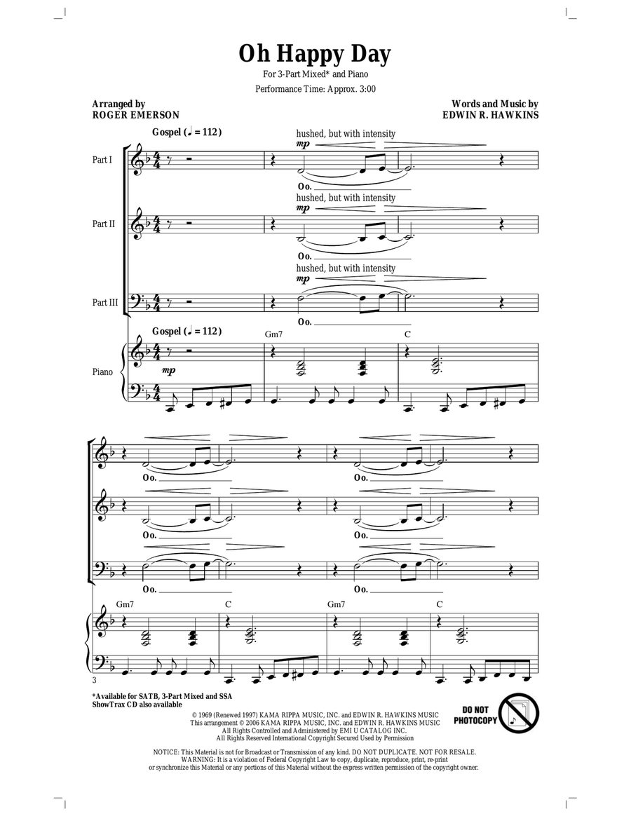 Oh Happy Day (arr. Roger Emerson) 3-Part scores gallery preview page 1