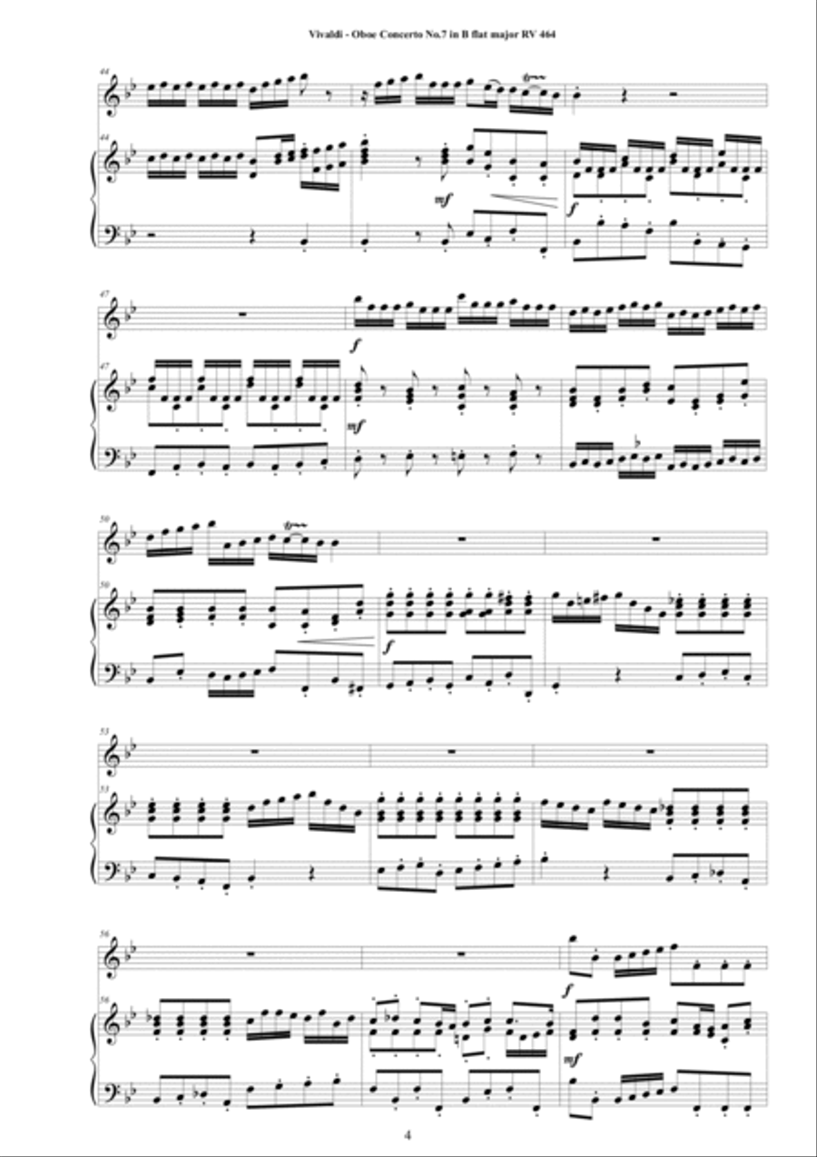 Vivaldi - Oboe Concerto No.7 in B flat RV 464 Op.7 for Oboe and Cembalo or Piano Harpsichord scores gallery preview page 4