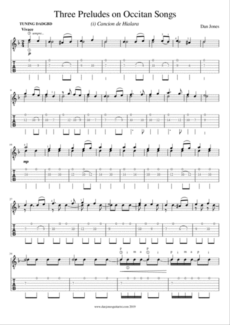 Three Preludes on Occitan Songs for Solo Guitar Classical Guitar scores gallery preview page 2