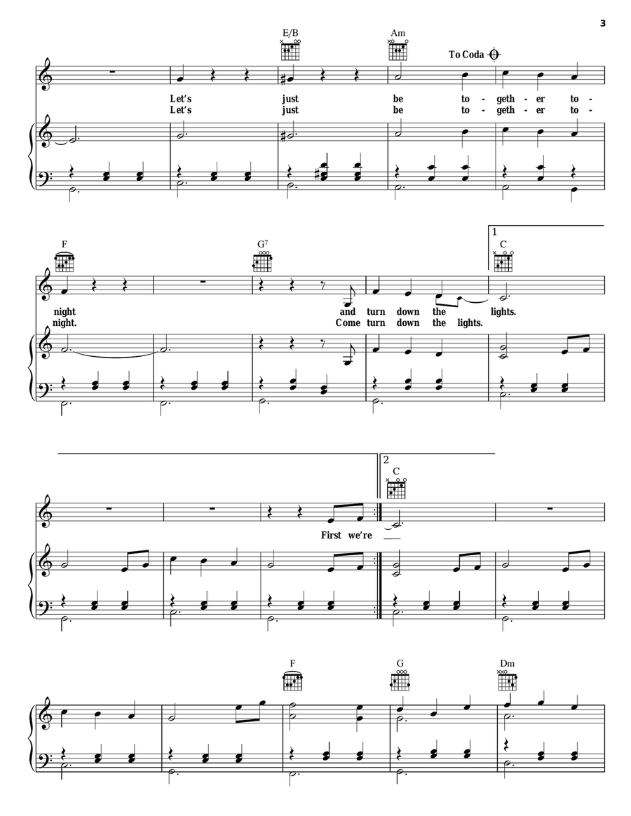Turn Down The Lights Turn Down The Lights Piano, Vocal, Guitar scores gallery preview page 3