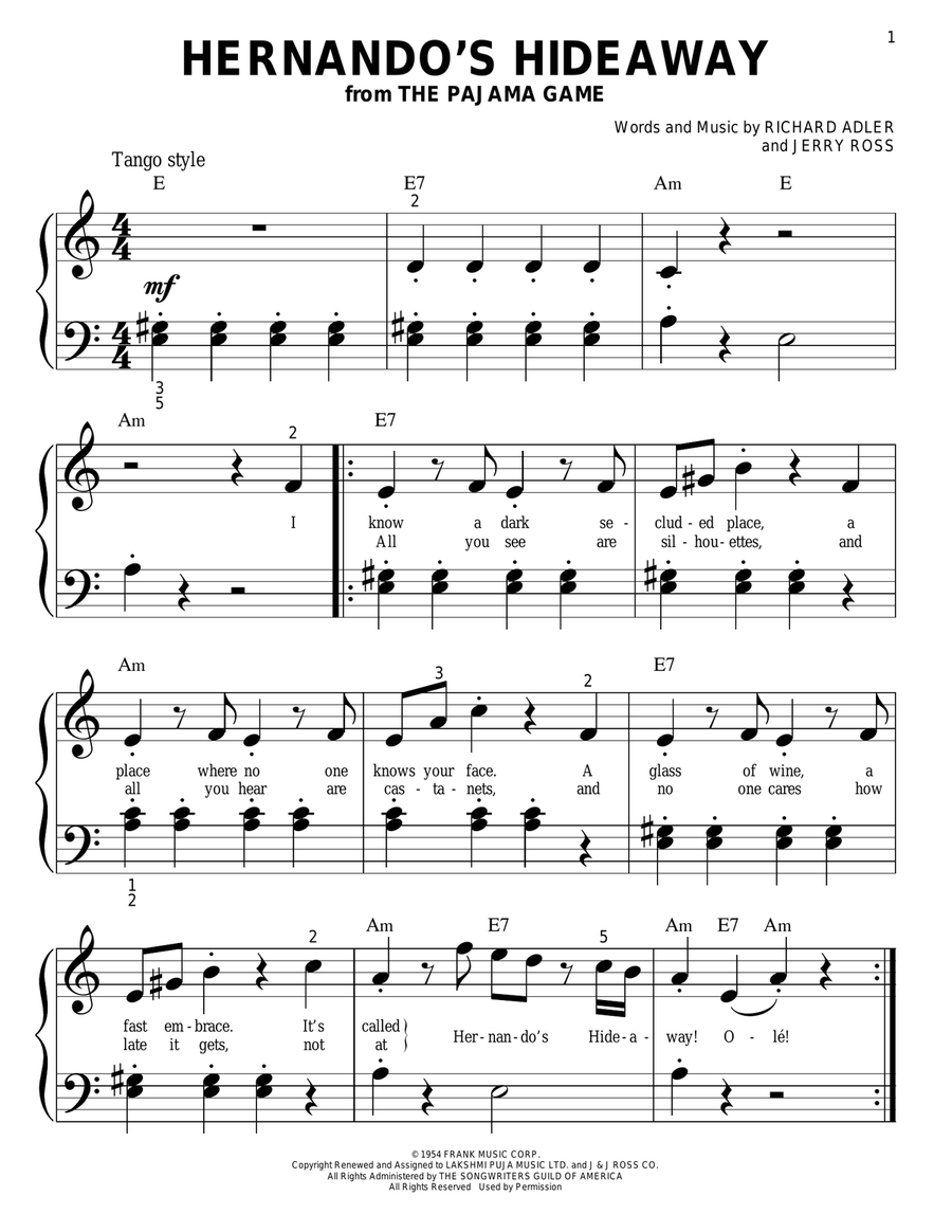 Hernando's Hideaway Hernando's Hideaway Easy Piano scores gallery preview page 1
