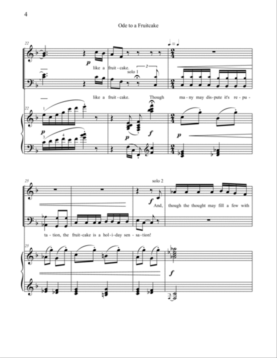 Ode to a Fruitcake : SATB Choir and Piano 4-Part scores gallery preview page 4