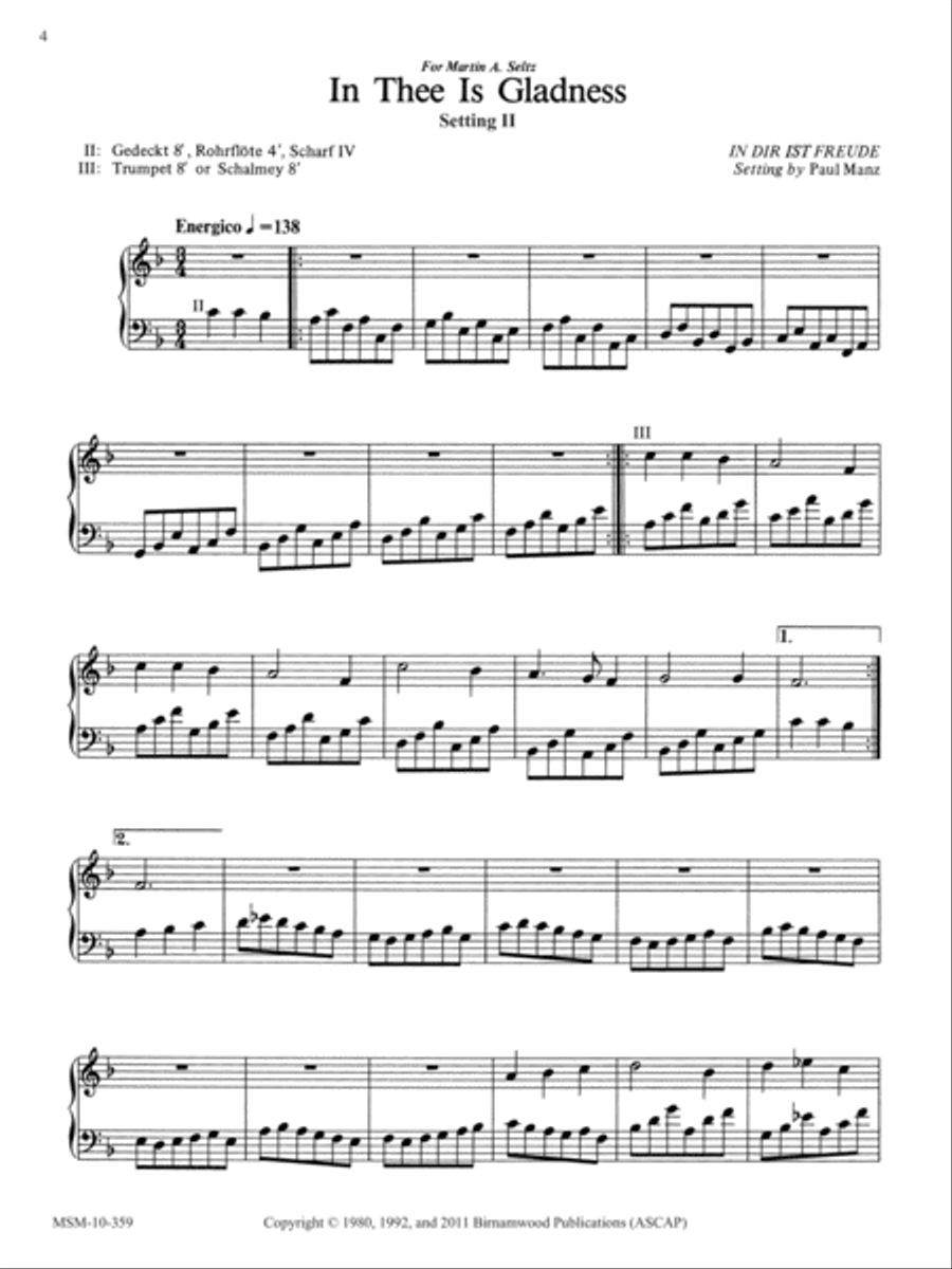 In Thee Is Gladness (Setting II) Organ scores gallery preview page 1