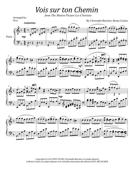 Vois sur ton chemin (Les choristes) Sheet music for Piano (Solo)