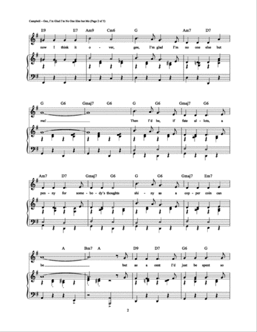 Gee, I'm Glad I'm No One Else But Me Piano, Vocal, Guitar scores gallery preview page 2