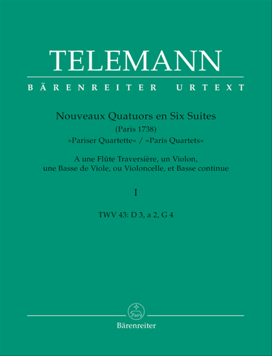 Nouveaux Quatuors en Six Suites I for Flute, Violine, Viola da gamba oder Violoncello und Basso continuo 'Pariser Quartette' Flute scores gallery preview page 1