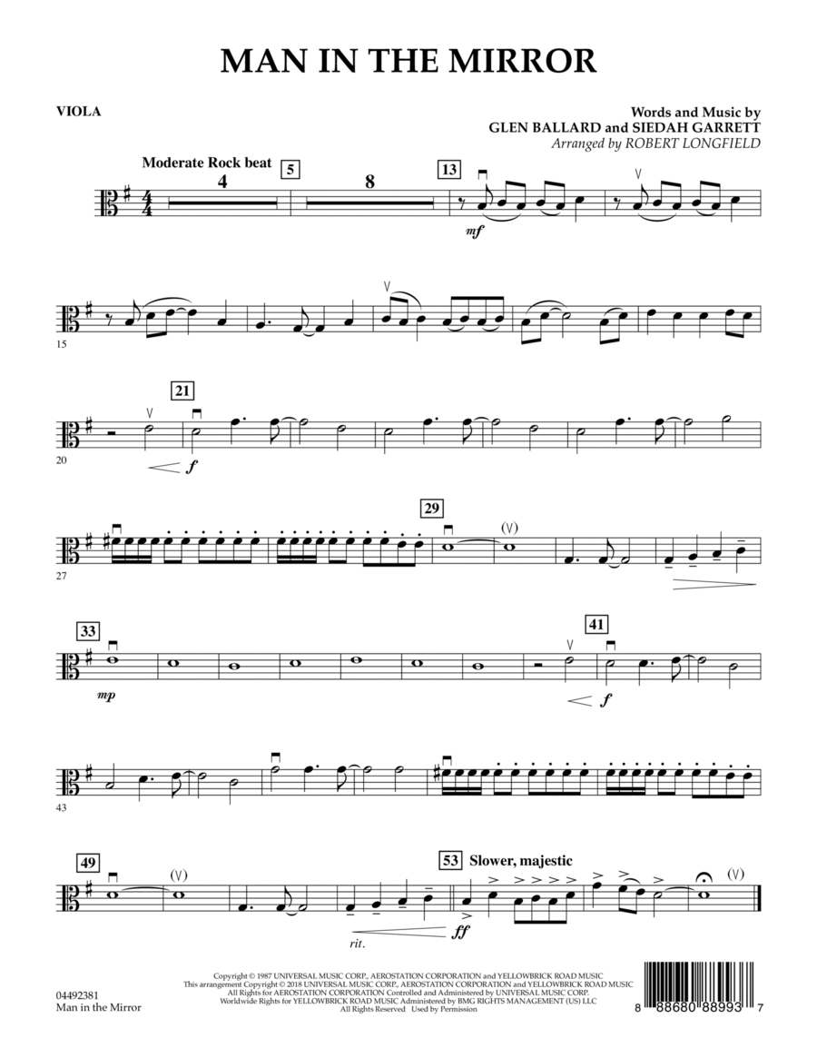 Man In The Mirror (arr. Robert Longfield) - Viola String Quartet scores gallery preview page 1