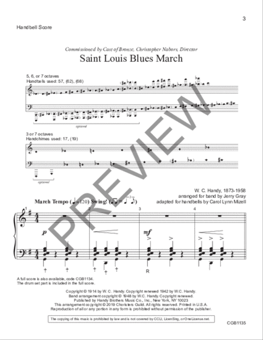 Saint Louis Blues March (3-7 octaves) Handbell Choir scores gallery preview page 2