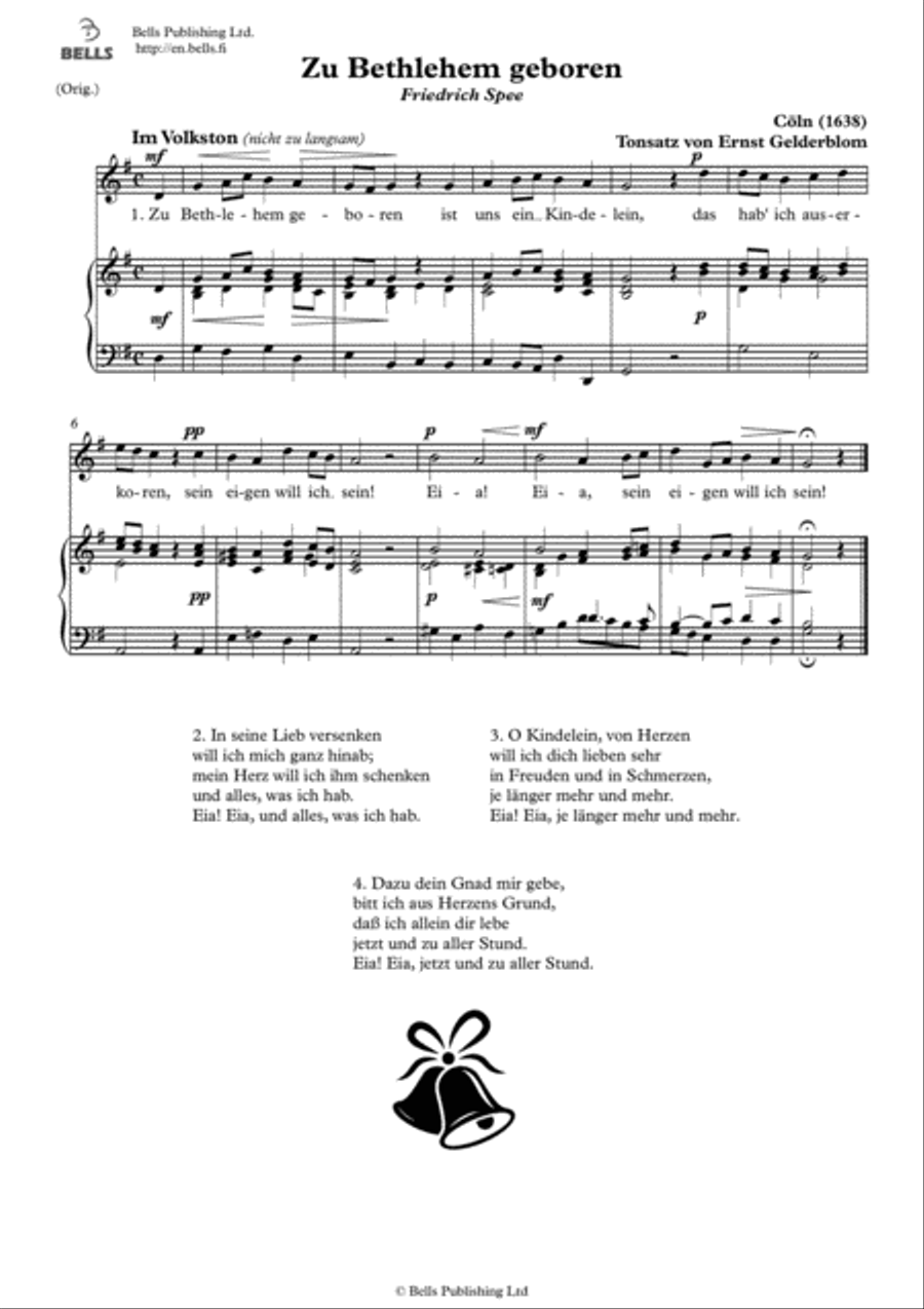 Zu Bethlehem geboren (Solo song) (Original key. G Major) Voice Solo scores gallery preview page 1