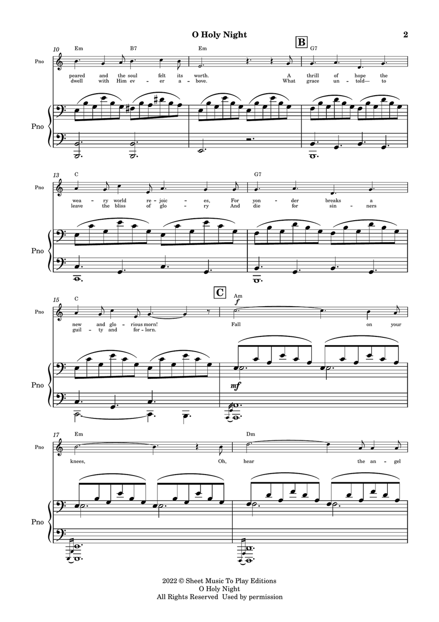 O Holy Night - Voice and Piano - C Major - W/Chords (Full Score and Parts) Piano, Vocal scores gallery preview page 2