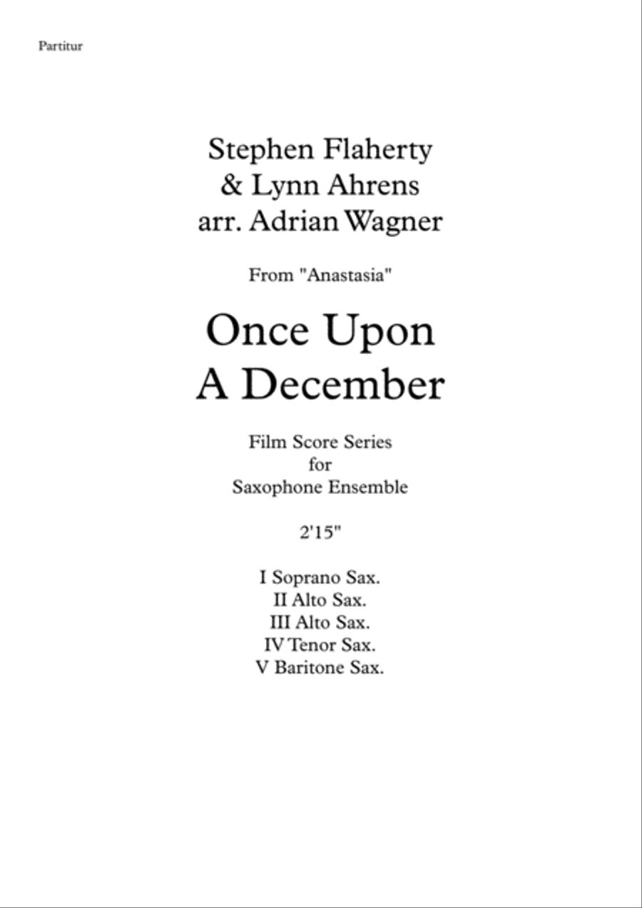 Once Upon A December from the Twentieth Century Fox Motion Picture ANASTASIA Saxophone Quintet scores gallery preview page 2