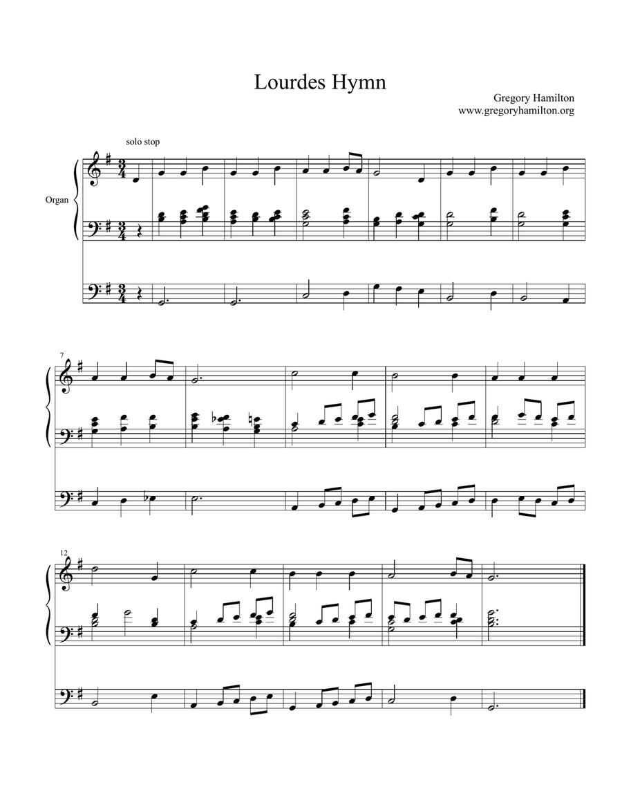 Lourdes Hymn - Immaculate Mary Organ Solo scores gallery preview page 1