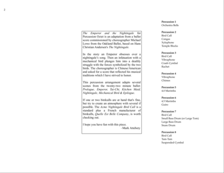 The Emperor and The Nightingale Percussion Octet Percussion Ensemble scores gallery preview page 2