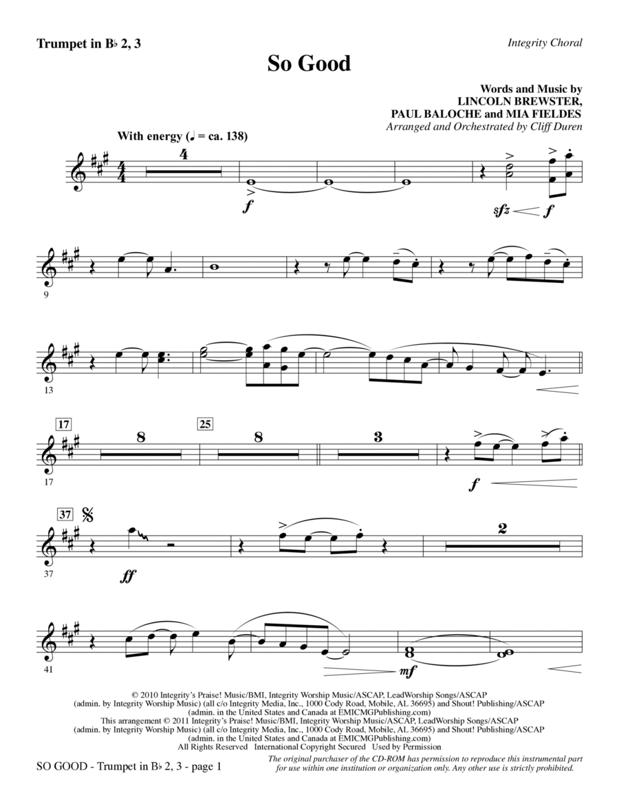 So Good - Bb Trumpet 2,3 So Good - Bb Trumpet 2,3 Choir scores gallery preview page 1