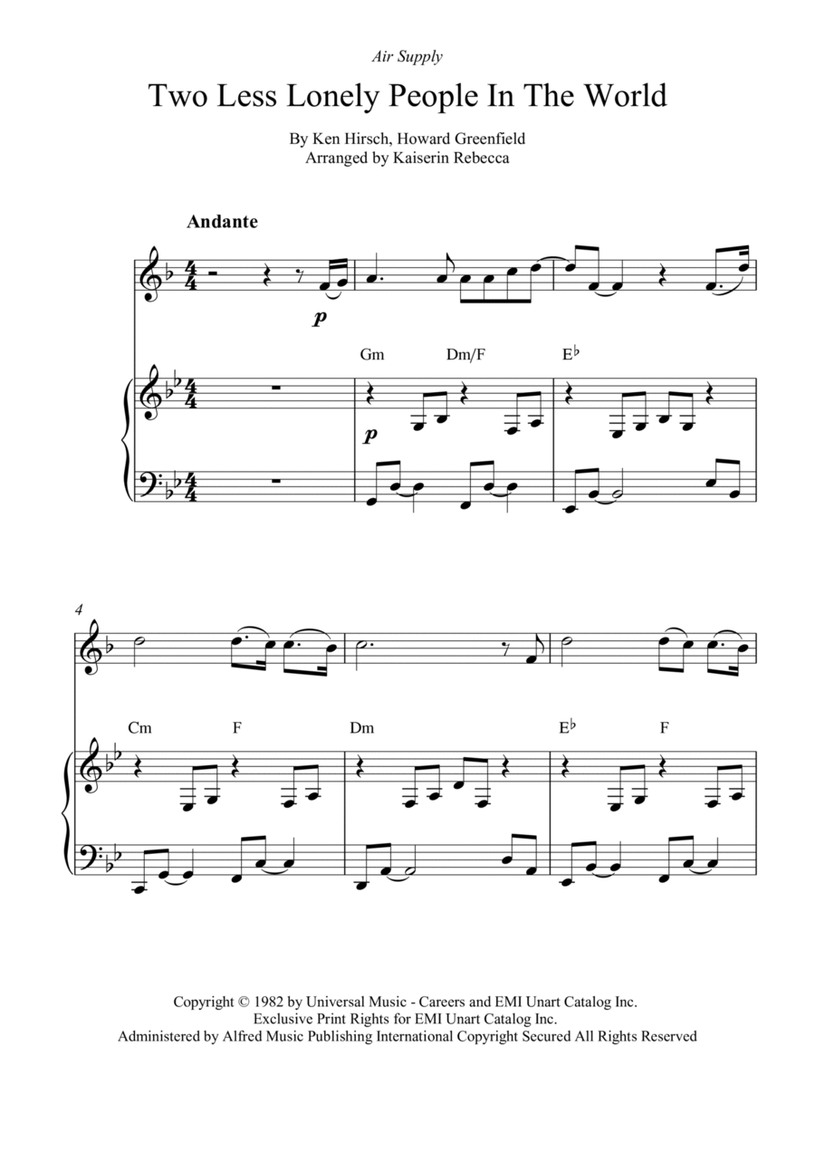 Two Less Lonely People In The World English Horn scores gallery preview page 1