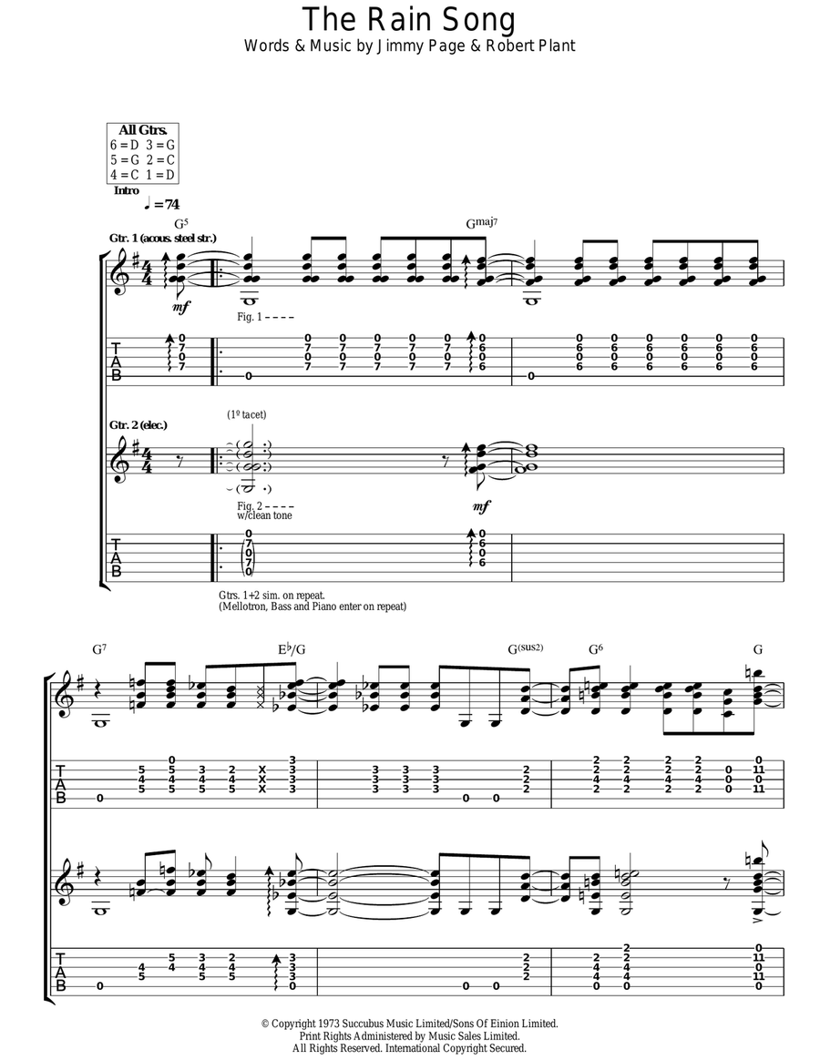 The Rain Song Guitar Tablature scores gallery preview page 1