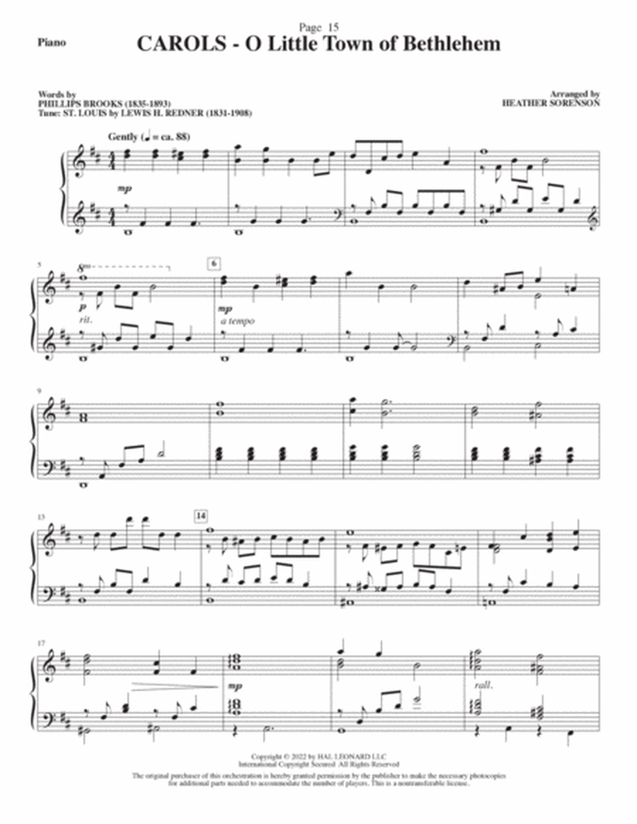 Carols (A Cantata for Congregation and Choir) (String Quartet) - Piano