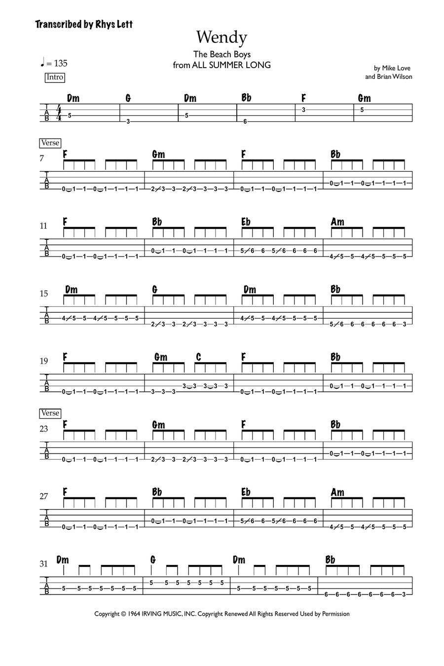 Wendy Bass Guitar Tablature scores gallery preview page 1