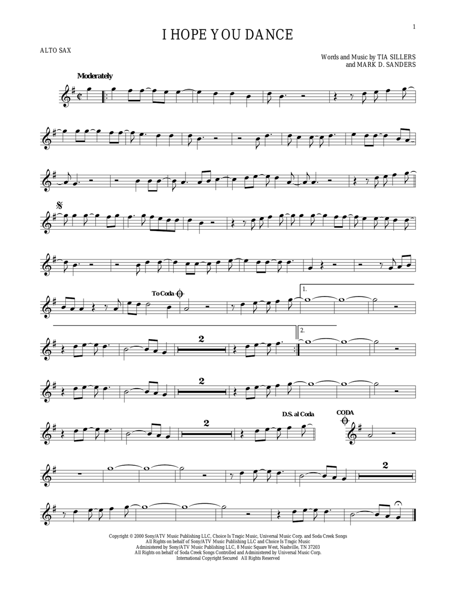 I Hope You Dance I Hope You Dance Alto Saxophone scores gallery preview page 1