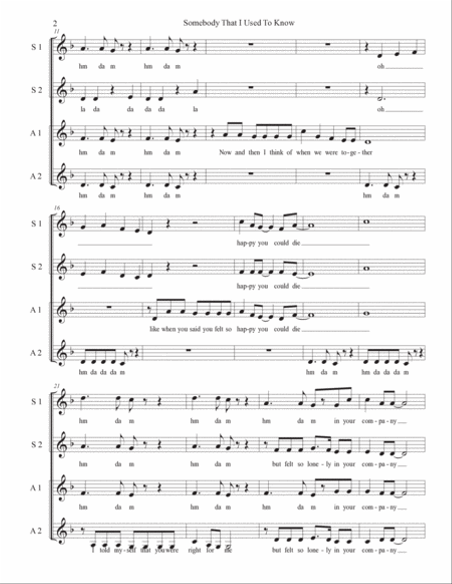 Somebody That I Used To Know SSAA scores gallery preview page 2