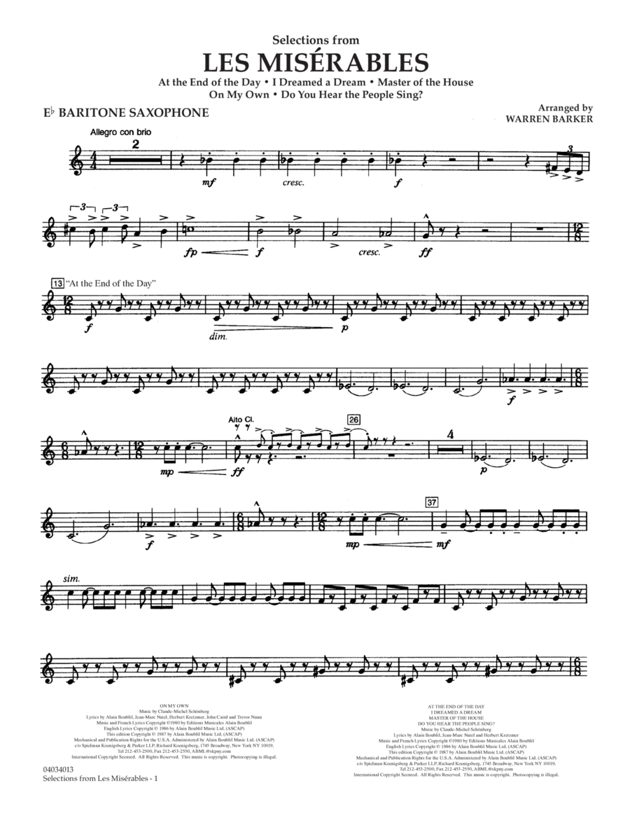Selections from Les Misérables (arr. Warren Barker) - Eb Baritone Saxophone