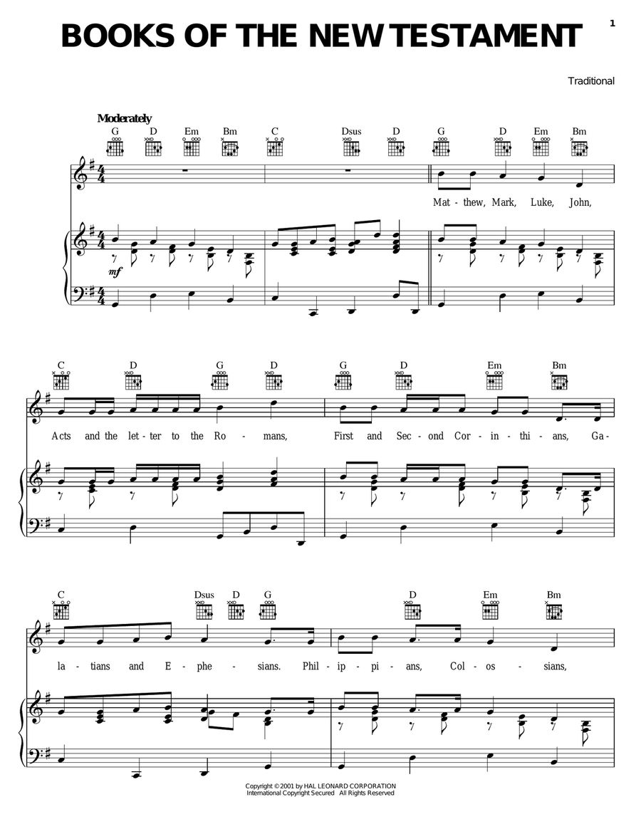 Books Of The New Testament Piano, Vocal, Guitar scores gallery preview page 1