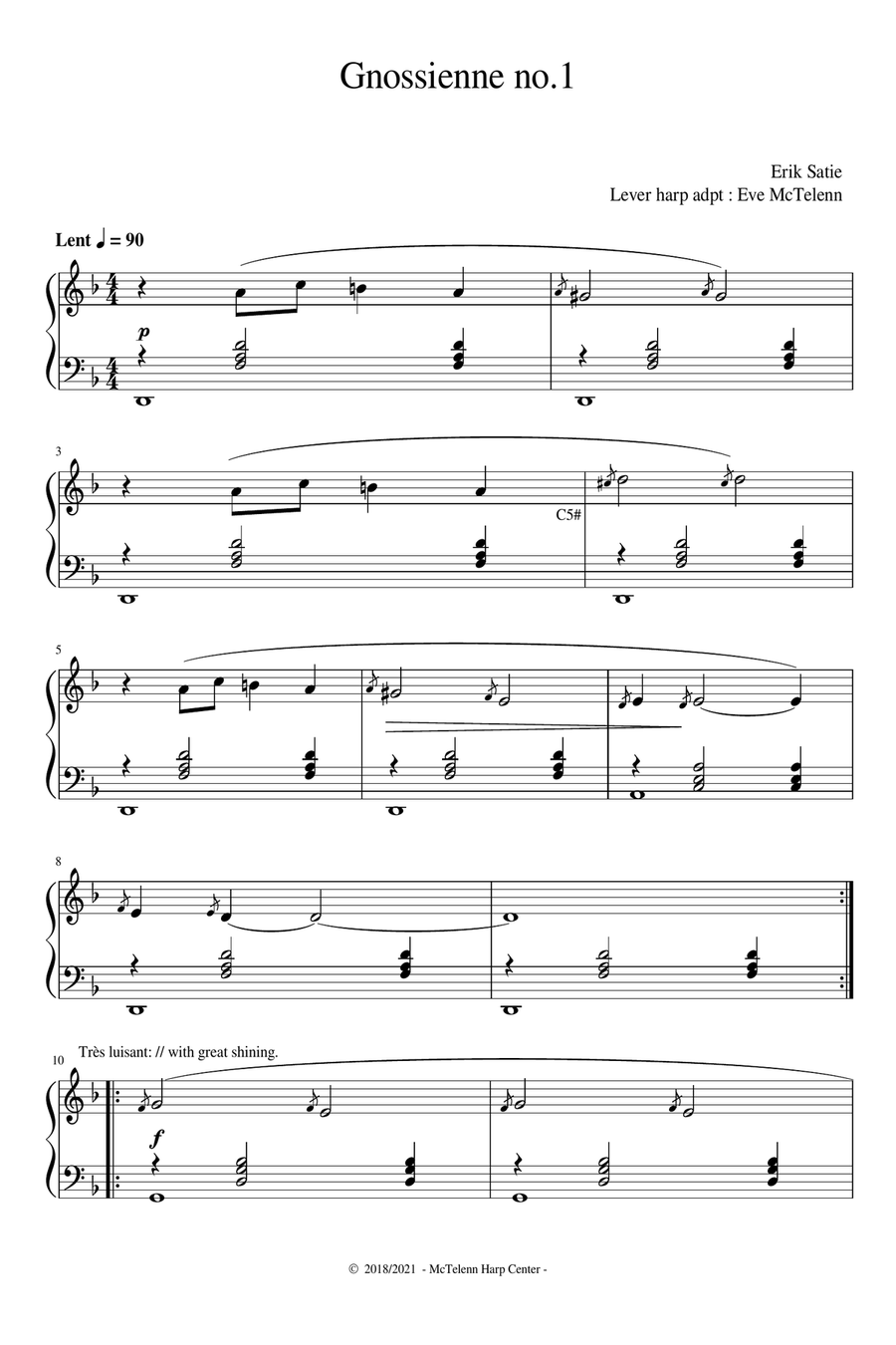 Gnossienne n°1 - Erik Satie - intermediate & 34 String Harp | McTelenn Harp Center Harp scores gallery preview page 6