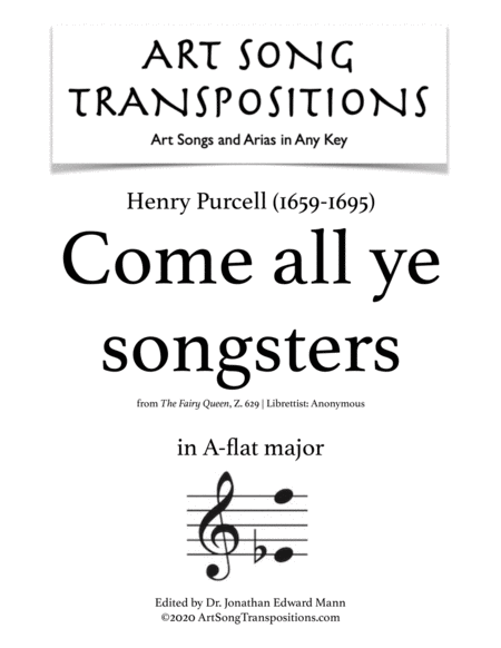 PURCELL: Come all ye songsters (transposed to A-flat major)