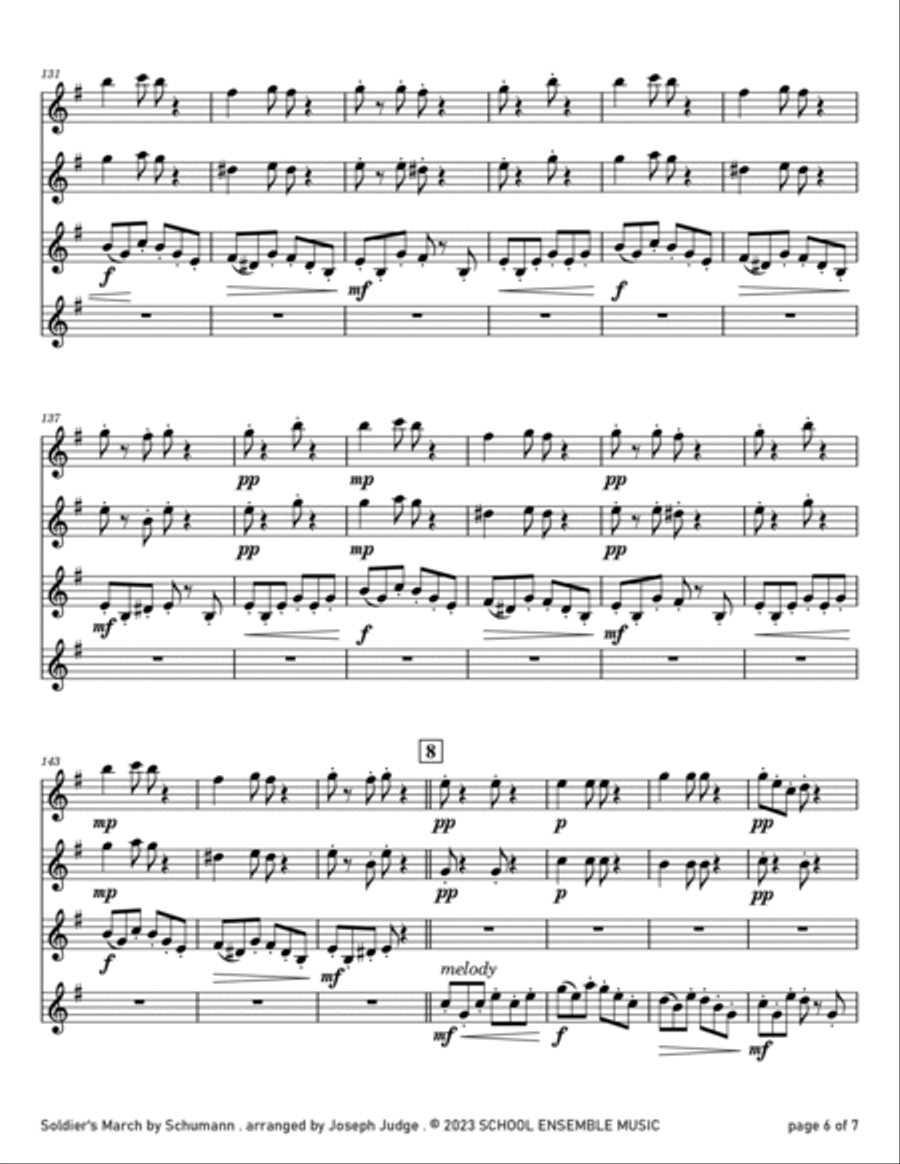 Soldiers March by Schumann for Clarinet Quartet in Schools Clarinet Quartet scores gallery preview page 6
