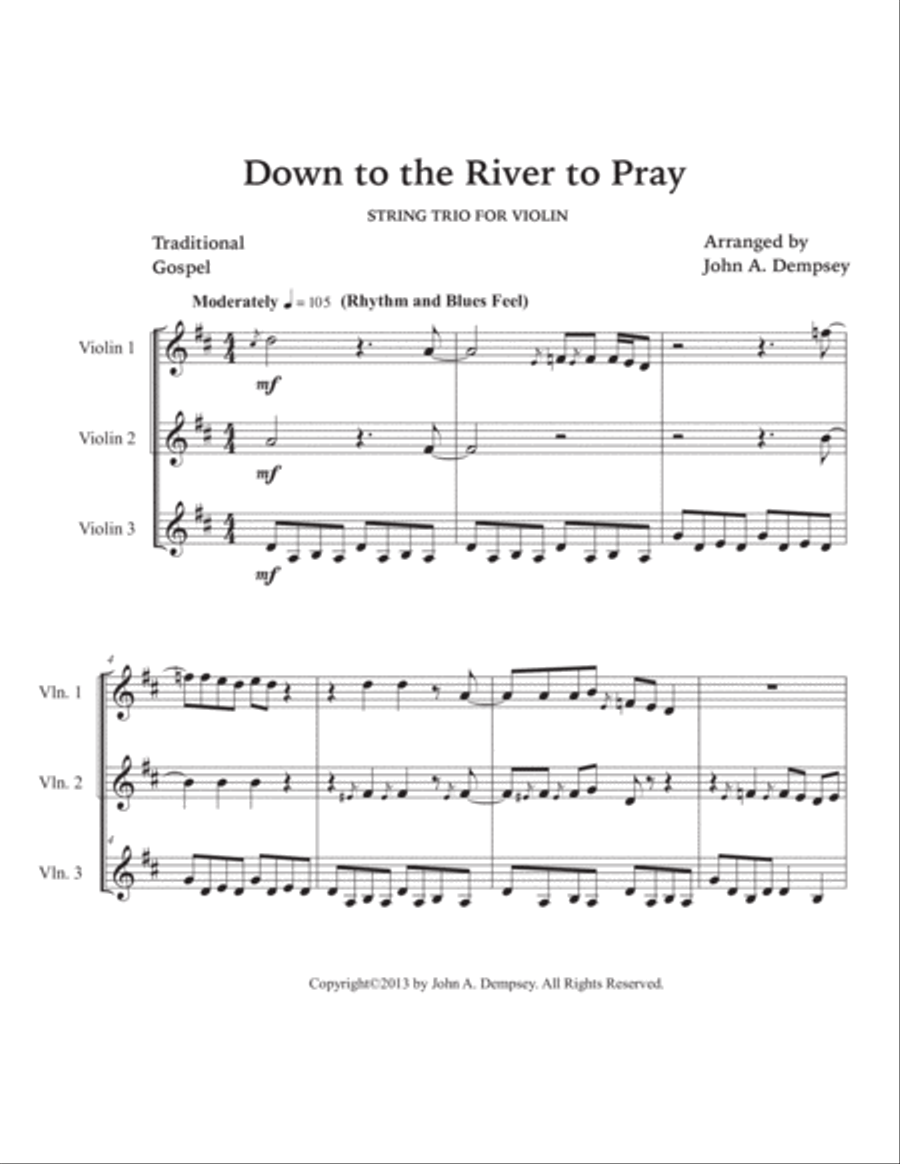 Down to the River to Pray (Violin Trio) String Trio scores gallery preview page 5