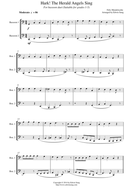 Hark! The Herald Angels Sing (for bassoon duet, suitable for grades 1-5) image number null