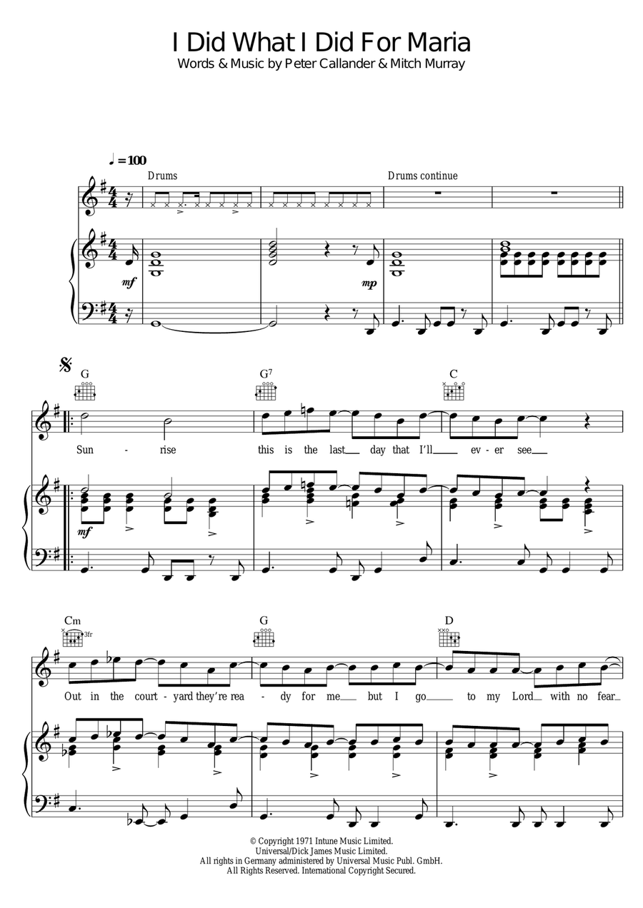 I Did What I Did For Maria Piano, Vocal scores gallery preview page 1