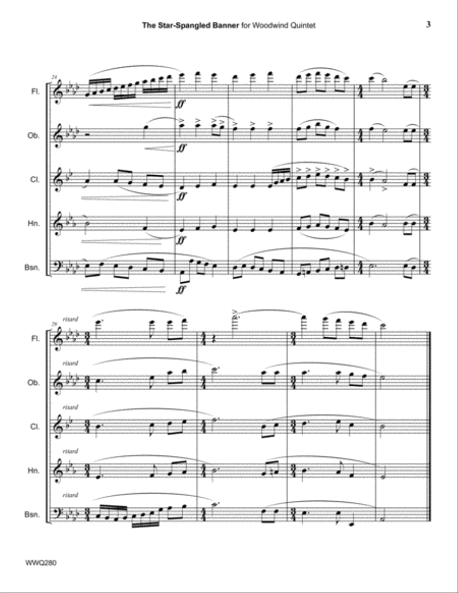 STAR-SPANGLED BANNER for WOODWIND QUINTET (unaccompanied) A Cappella scores gallery preview page 3