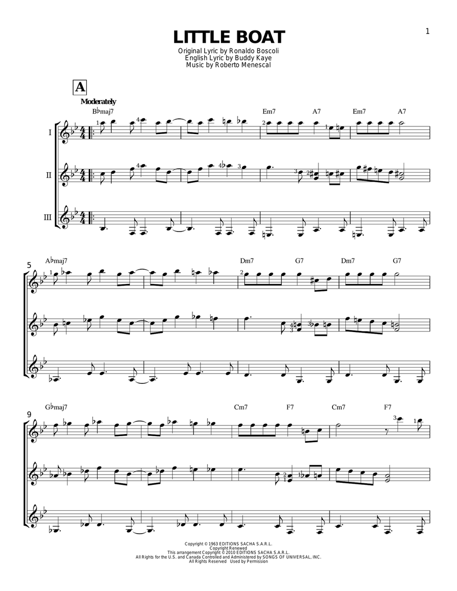 Little Boat (O Barquinho) Guitar Ensemble scores gallery preview page 1
