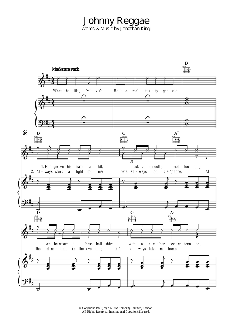 Johnny Reggae Piano, Vocal scores gallery preview page 1