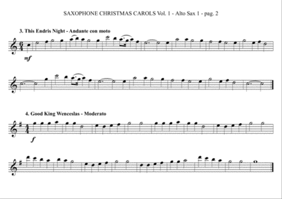 SAXOPHONE CHRISTMAS CAROLS vol. 1 - 12 English Carols for Sax Quartet (SATB or AATB) Saxophone Quartet scores gallery preview page 2