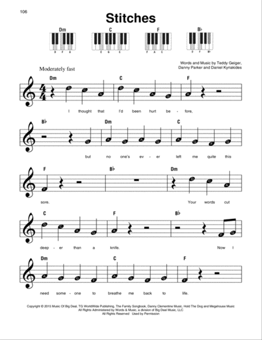 Stitches Stitches Easy Piano scores gallery preview page 1