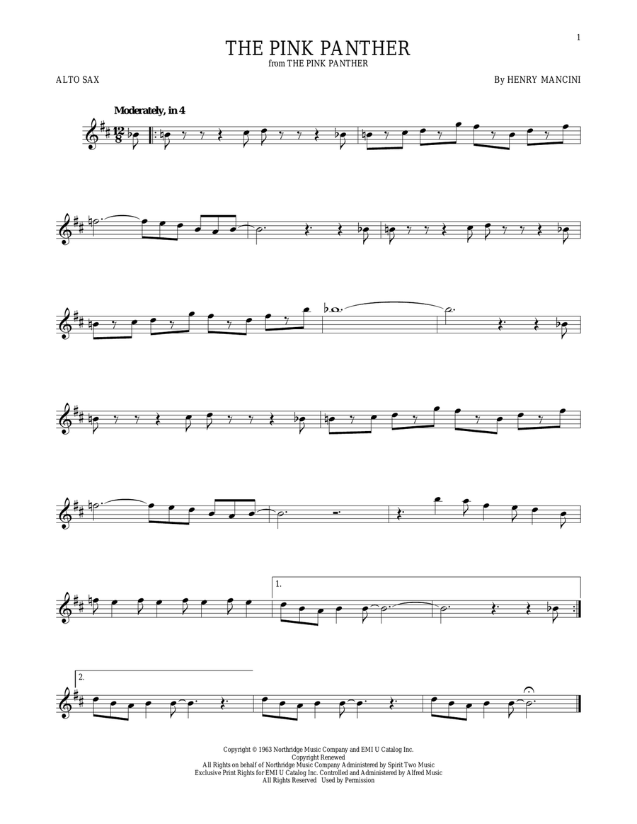 The Pink Panther Alto Saxophone scores gallery preview page 1