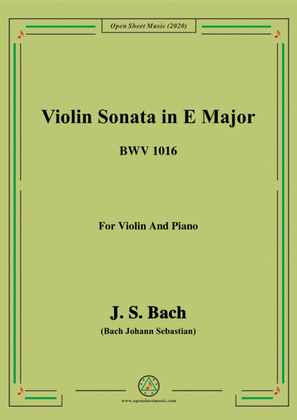 Book cover for Bach,J.S.-Violin Sonata,in E Major,BWV 1016,for Violin and Piano