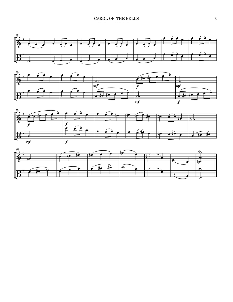 Carol of the Bells Violin and Viola Duet String Duet scores gallery preview page 4