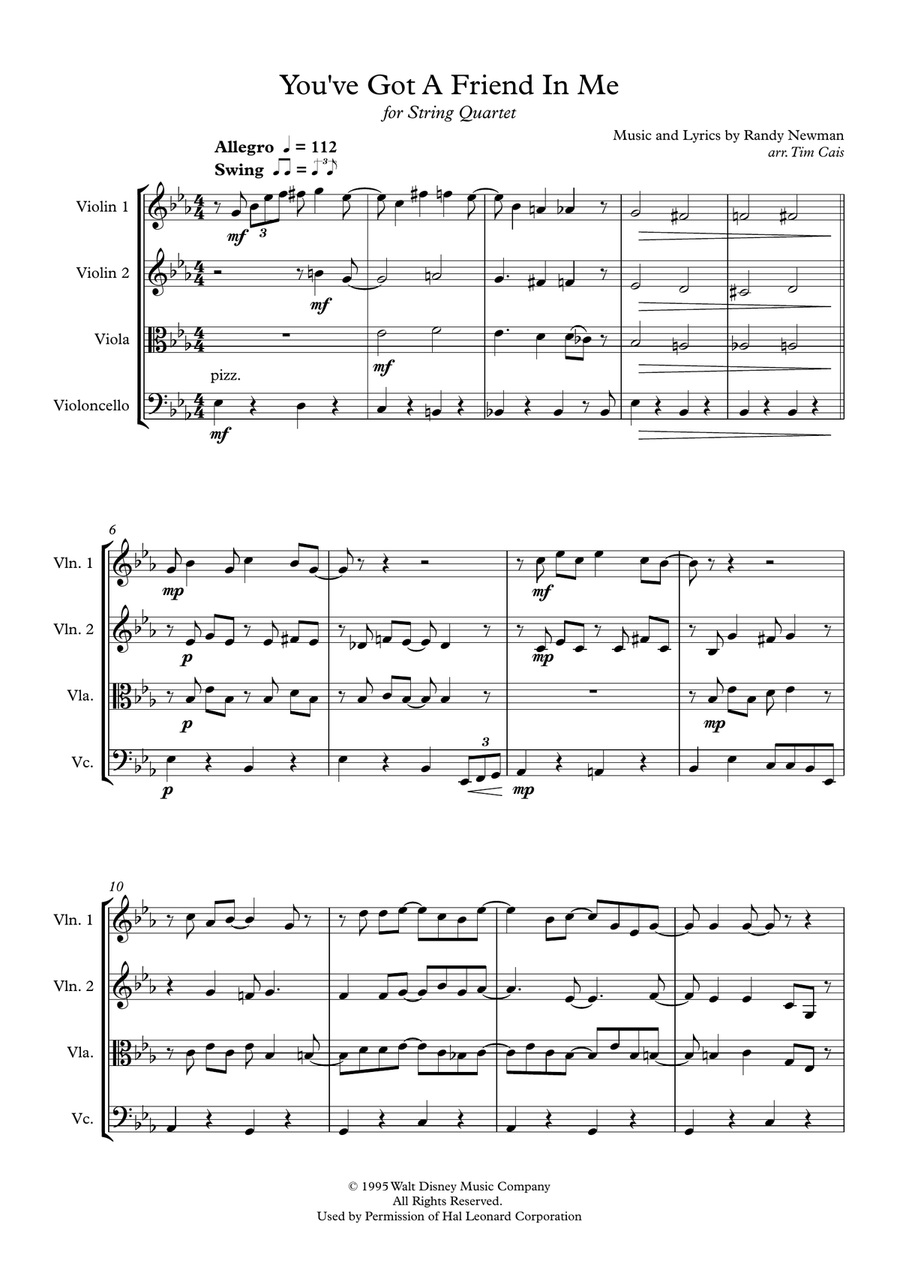 You've Got A Friend In Me String Quartet scores gallery preview page 1