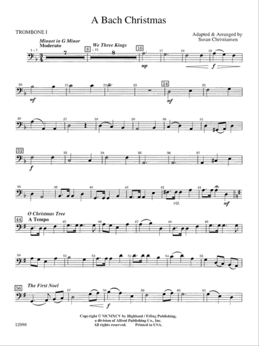 A Bach Christmas: 1st Trombone Full Orchestra scores gallery preview page 1