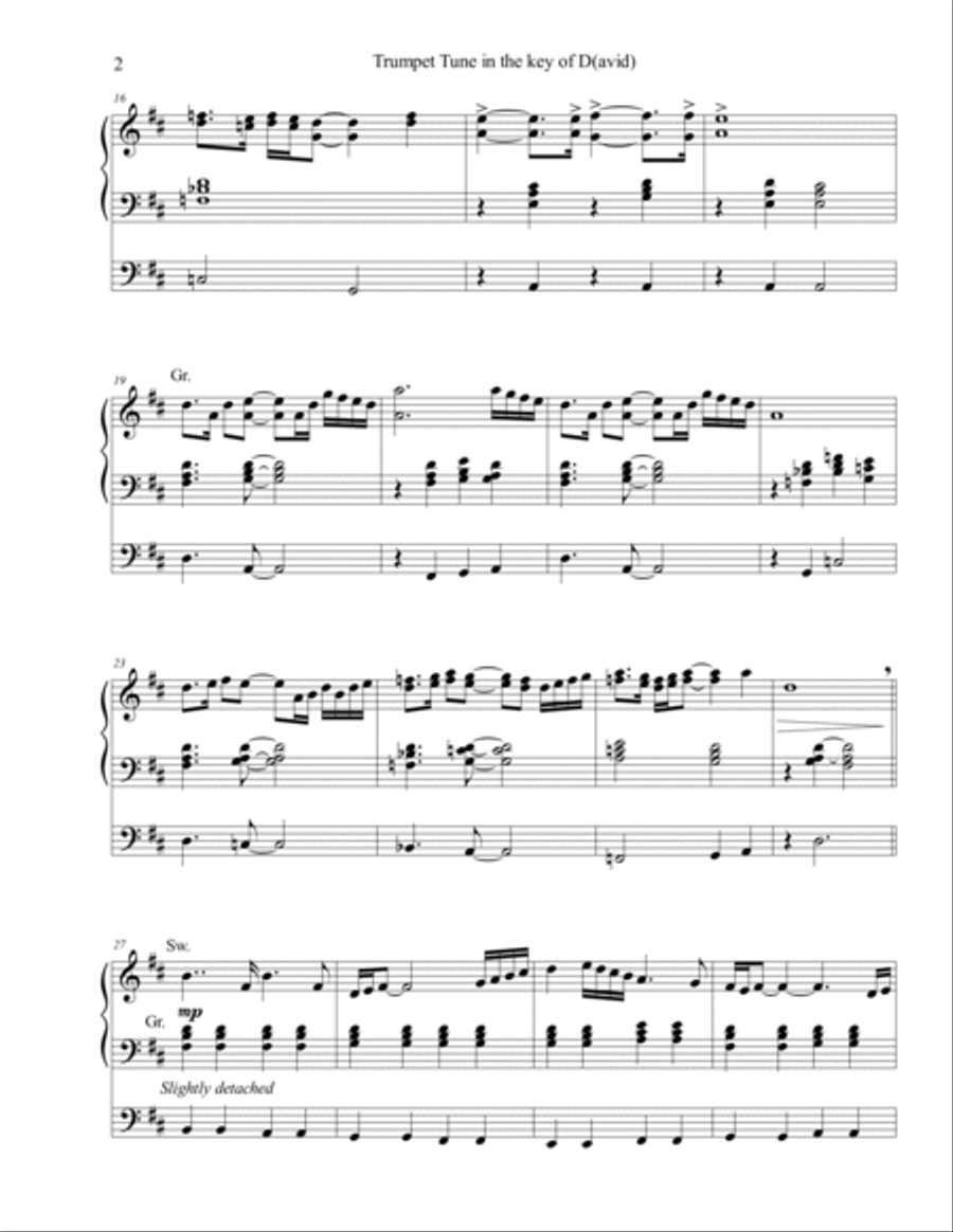 Trumpet Tune in the key of D(avid), organ work by Phil Lehenbauer Trumpet scores gallery preview page 3