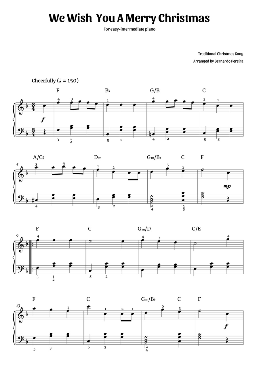 We Wish You A Merry Christmas (easy-intermediate piano – F major) Piano Solo scores gallery preview page 1